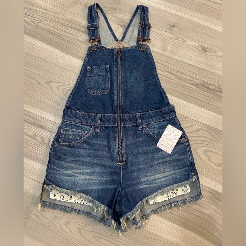 Free People Sunkissed Denim Shorts Overalls Aura Size 2 NWT